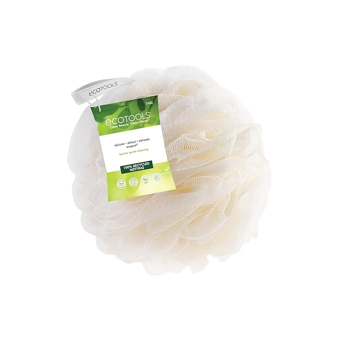 EcoTools Delicate EcoPouf Bath Sponge, Made With Recycled Materials, Exfoliating Bath Pouf, Loofah for Shower & Bath, In Assorted Colors, Green, White, Pink, and Gray, Perfect for Men & Women, 6 Count
