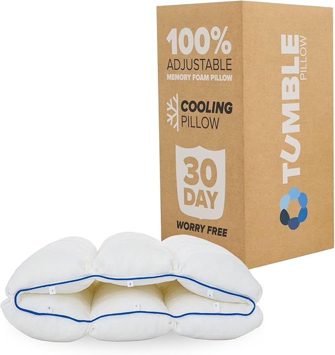 TUMBLE 6-Chamber Adjustable Bed Pillow & Pillowcase | Back, Side & Stomach Sleepers | Cooling Cover | Memory Foam & Gel Fiber Fill | Customize Your Comfort | CertiPUR/Oeko-Tex | Standard King 1 Pack