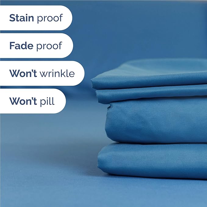 Twin XL 4 Piece Sheet Set - Cooling, Comfy & Breathable - Hotel Luxury Bedding, Includes Fitted Sheet for Women, Men, Kids & Teens - 1 Flat, 1 Fitted Sheet, 2 Pillowcases w/Deep Pockets - Denim Blue