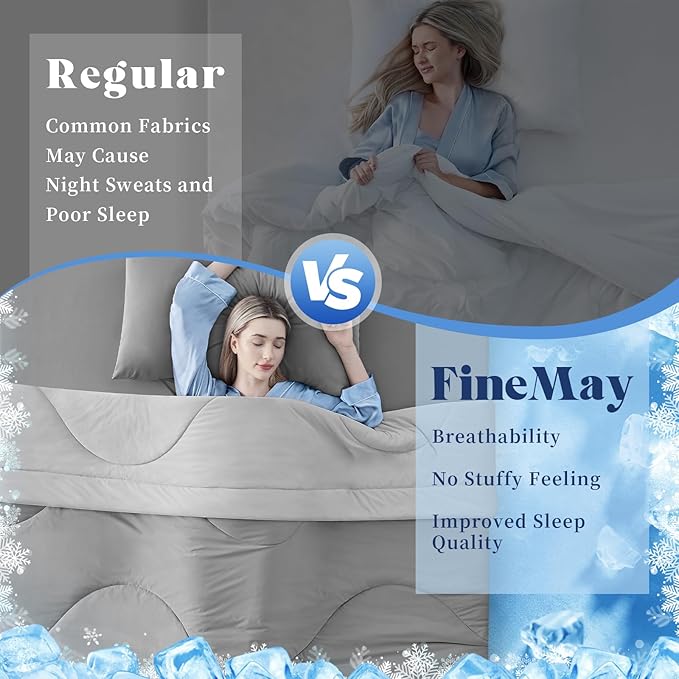 Cooling Comforter Twin Size, Double-Sided Cooling Blanket for Hot Sleepers & Night Sweats, Arc-Chill Q-Max > 0.4 Breathable Ice Blanket, Lightweight Cold Comforter (68''x90'', Light Grey)