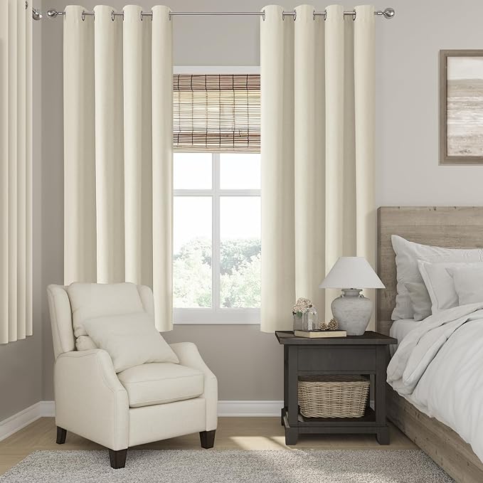 ChrisDowa 100% Blackout Birch Solid Curtains 63 Inches Long 2 Panels for Bedroom Living Room,Farmhouse Room Darkening Thermal Insulated Soundproof Grommet Top Window Treatment Drapes,52x63