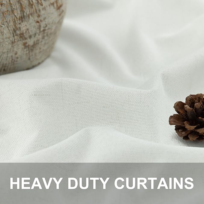 Pitalk Short Linen Textured Blackout Curtains for Kitchen Door 45 Inch Length Bedroom Living Room Bathroom Heat Light Blocking Cute Curtain 45 Inch Long 2 Panel Set Ivory Off White Back Tab Rod Pocket