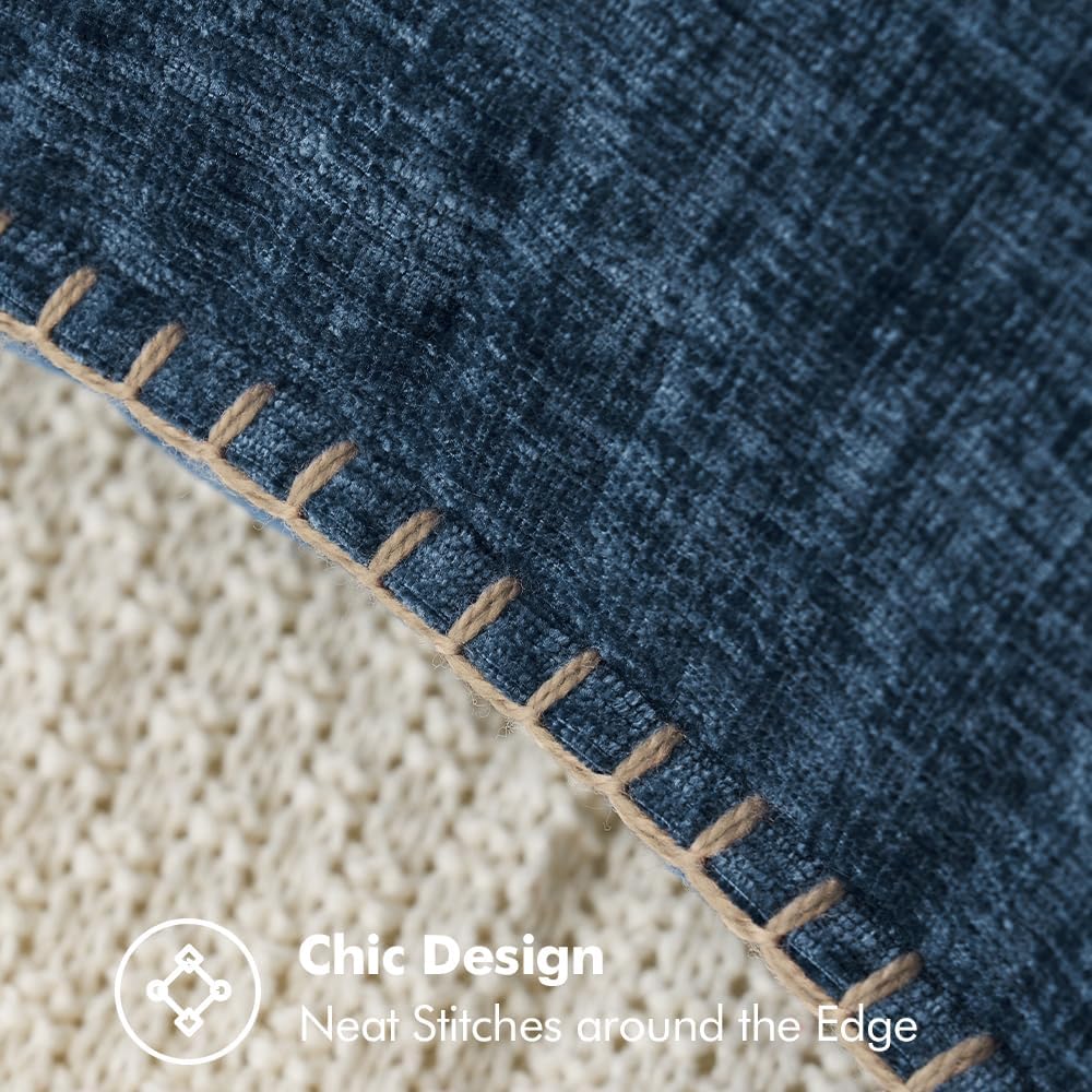 MIULEE Pack of 2 Couch Throw Pillow Covers 16x16 Inch Navy Blue Farmhouse Decorative Pillow Covers with Stitched Edge Soft Chenille Solid Dyed Spring Pillow Covers for Sofa Bed Living Room