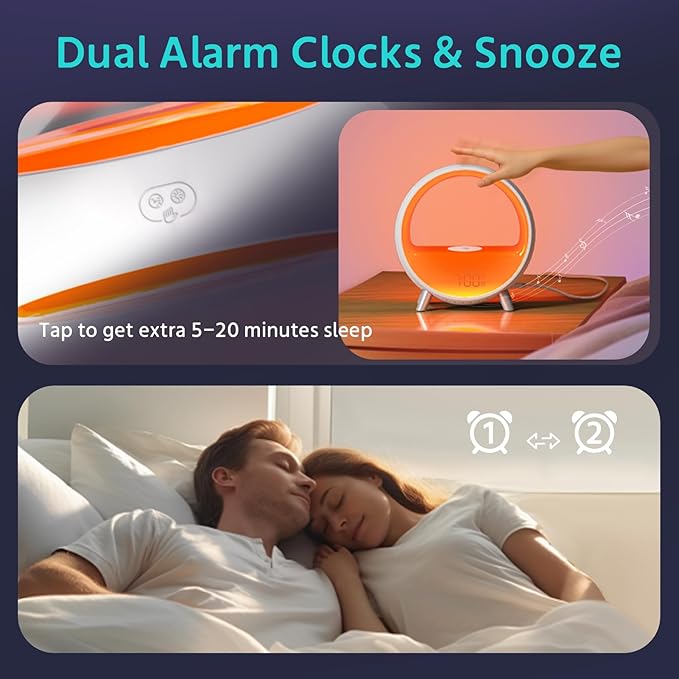MOMILLA Sunrise Alarm Clock with Wireless Charging Station, Bluetooth Speaker, White Noise Sound Machine, Night Lights Table Lamp, Alarm Clocks for Heavy Sleepers Bedrooms Kids/Baby/Adults