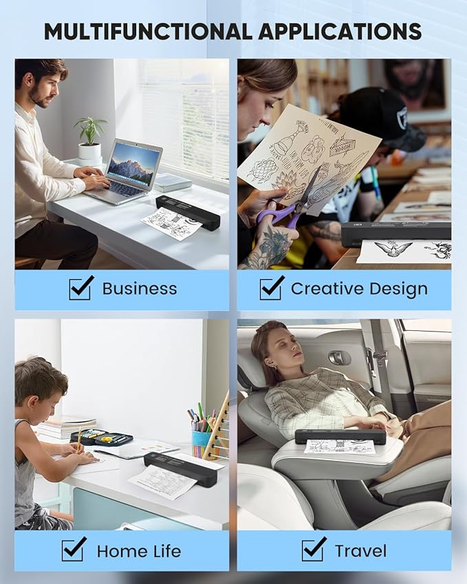 Saker Wireless Thermal Mobile Printer - Inkless, Portable Printer, Supports 8.5" X 11" US Letter & A4 Size, Compatible with Phone & Laptop - Ideal for Home, Car, Office & Travel