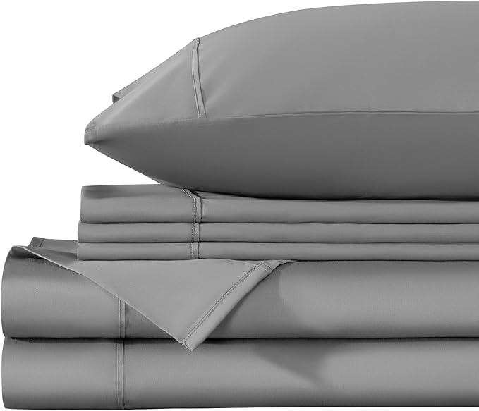LBRO2M 1000 Thread Count 100% Egyptian Cotton Sheets Set 6 Piece Sets King Bed Sheet Deep Pocket Sheet Set 16" Soft Comfortable All Season (King, Gray)