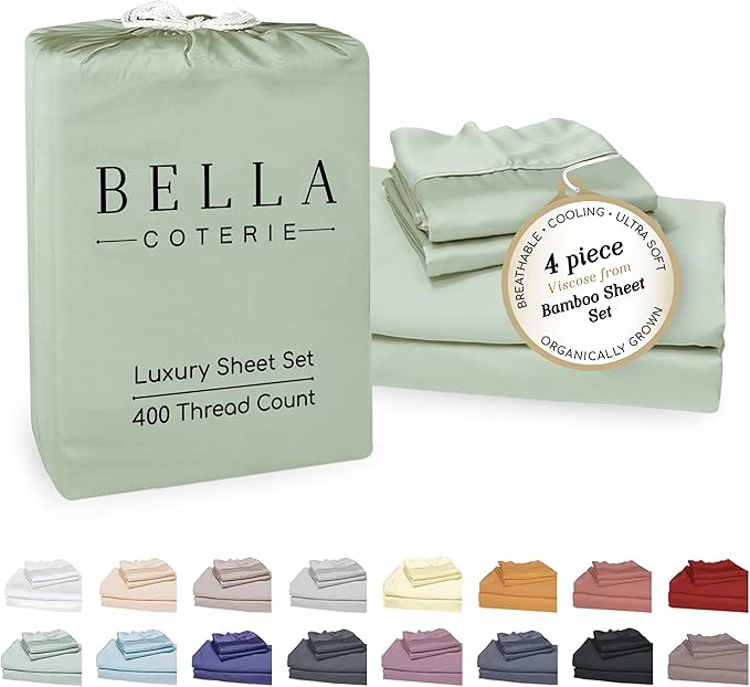 Bella Coterie Luxury Bamboo Viscose 34” Split Top King Size Sheet Set | 1 Fitted Sheet for Sleep Number & Adjustable Beds | 100% Organically Grown | Cooling & Soft | 18” Deep Pocket [Sea Glass]