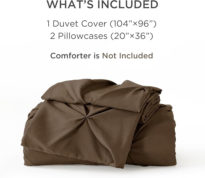 Litanika Brown California King Pinch Pleat Duvet Cover, 3 Pieces Pintuck Cover Soft Microfiber Bedding Set with Zipper Closure & Corner Ties(1 Duvet Cover, 2 Pillowcases)