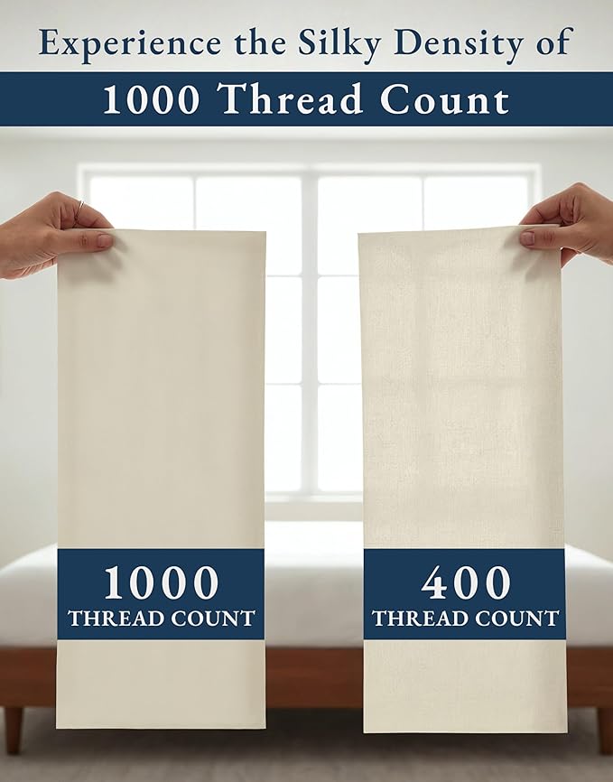 100% Egyptian Cotton King Size Sheets Set – Luxury 1000 Thread Count Ultra Soft & Durable Christmas Sheets King Size, Silky Sateen Weave, Snug Fit 15" Deep Pocket, Hotel Comfort at Home - Ivory