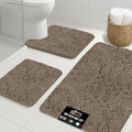 GORILLA GRIP Bathroom Rug Sets 3 Piece, Bath Mat Set and Oval Toilet Base with Rubber Backing, Plush Absorbent Shaggy Chenille Washable Mats, Includes 24x19.5, 24x17 and 36x24 Inch Rugs, Gray Beige