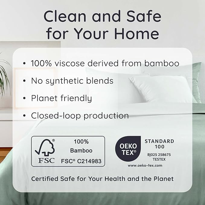 Bambaw 100% Viscose Derived from Bamboo Full Fitted Sheet Only, Soft & Cooling Fitted Sheet Full Size, 15’’ Deep Pockets (Sea Glass)