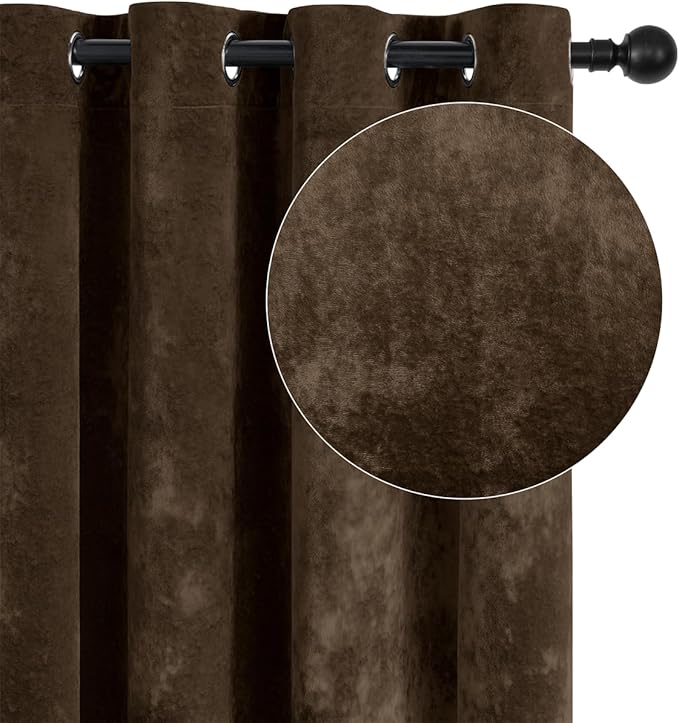 SMILETIME Chocolate Crushed Velvet Curtains 52x108 inch Luxurious Thermal Insulated Soundproof Drapes for Living Room Bedroom Office Soft and Durable Light-Filtering Window Treatments, 2 Panels