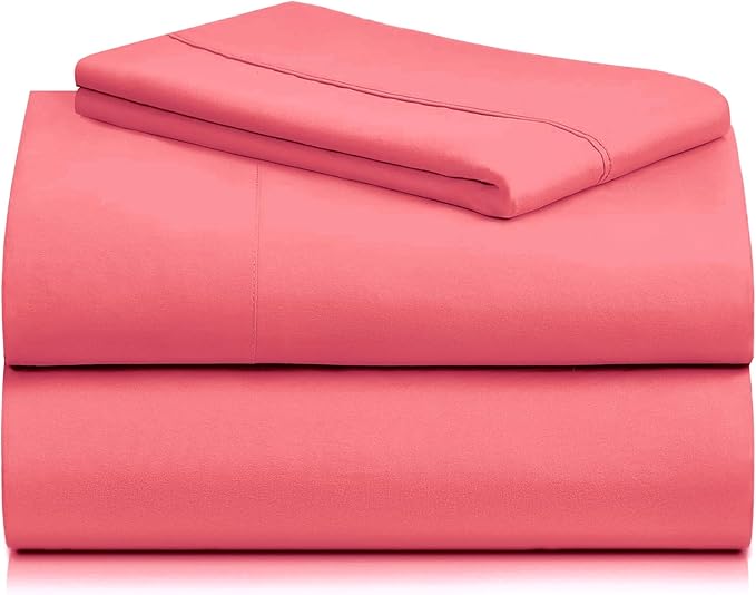 LuxClub 3 PC Twin Sheet Set, Deep Pockets Wrinkle Free Cooling Bed Sheets Hotel Bedding for Women, Men, Kids & Teens, Includes 1 Fitted Sheet, 1 Flat Sheet and 1 Pillowcase-Silky Soft Vermilion