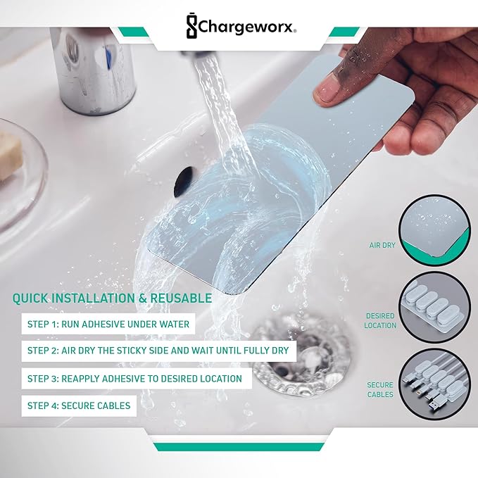 Chargeworx Magnetic Cable Holder for Cable Management – Multipurpose Desktop Cable Management System, 20-PK, Great for USB-C, Lightning, Micro-USB & Other Cables – Sticks to Any Surface (20-PK White)