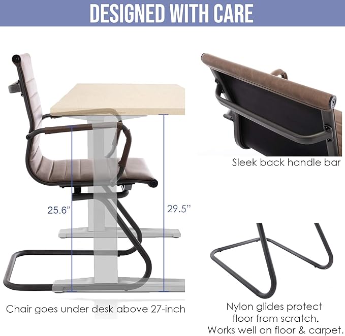 Wahson Office Guest Chairs No Wheels & Reception Chairs, Leather Waiting Room Chair Mid Back Conference Chair with Sled Base for Meeting/Lobby/Restroom, Brown (8 Pack)