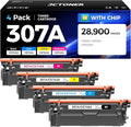 307A Toner Cartridge Set 4-Pack with chip High Yield Replacement for HP 307A CE740A CE741A CE742A CE743A Compatible for HP Color LaserJet Professional CP5225 CP5225n CP5225dn Printer Ink Black Magenta