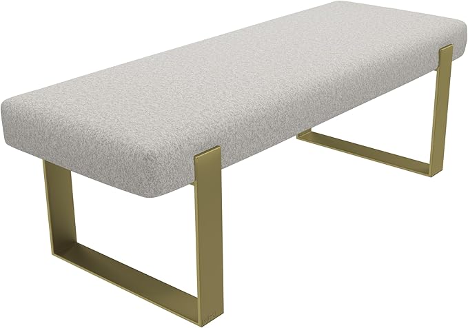 VANT Upholstered Bed Bench - Faux Merino Wool Grey - Burnished Brass - Contemporary Modern, Bedroom Bench Seat, Hallway, or Entryway