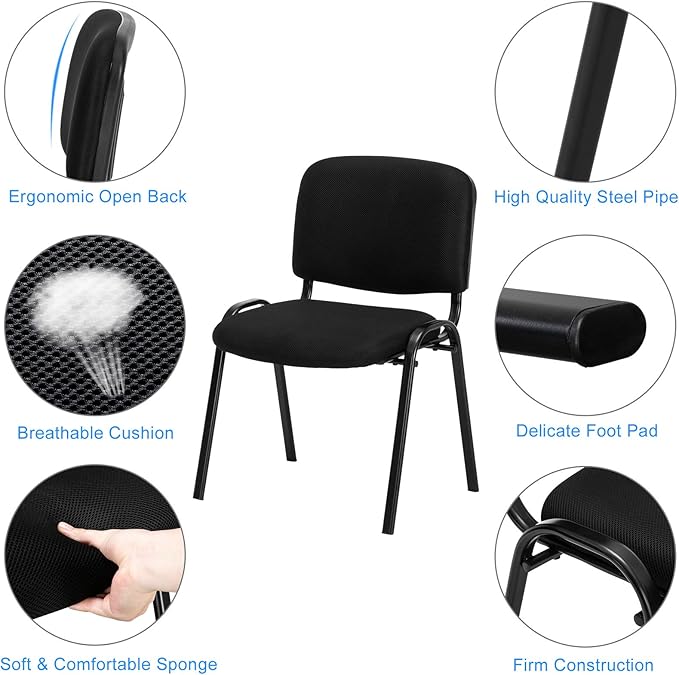 VINGLI Waiting Room Chairs - 5-Pack Black Mesh Church & Conference Room Chairs, Armless Stackable Office Guest & Reception Chairs for Meeting Room & Office Lobby