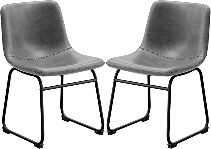 Dining Chairs Set of 4, 18 Inch Modern Armless Dining Chair with Back, Faux Leather Kitchen Dining Room Chair with Metal Legs for Home, Bistro Coffee Shops (Grey)