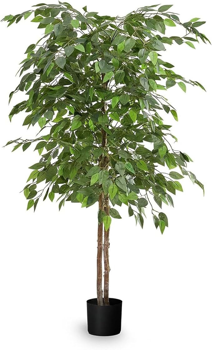 Maia Shop 5ft Artificial Ficus Tree Plant for House, Apartment or Office – Realistic Fake Indoor Plants for Living Room, Kitchen, Bedroom, Entryway or Bathroom – Faux Greenery for Home Décor