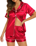 Ekouaer Silk Pajamas for Women Short Sleeve Sleepwear Soft Button Down Loungewear 2 Piece Satin Pjs Shorts Set
