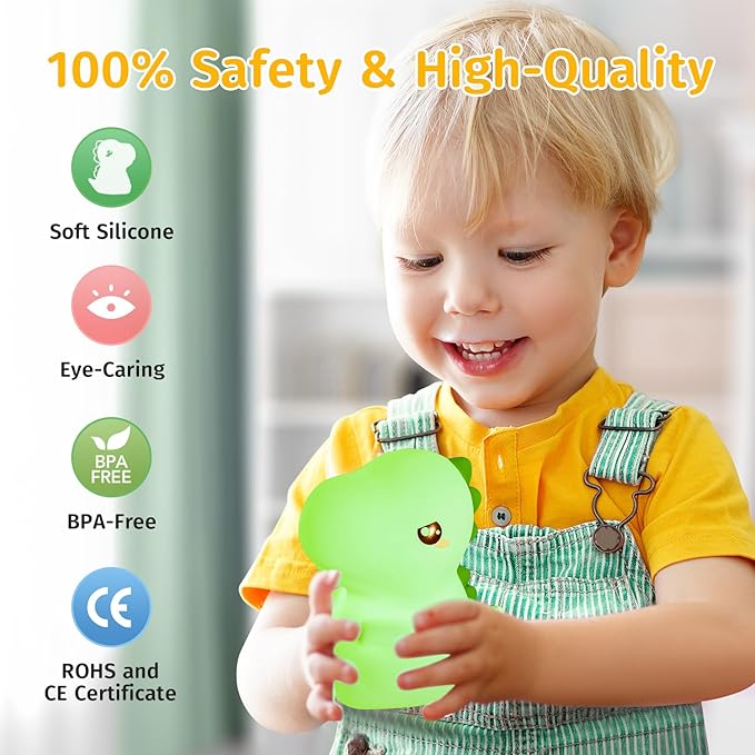 One Fire Dinosaurs Night-Lights 16 Colors+Remote LED Squishy Cute Lamp, Silicone Dimmable Nursery Night Light for Bedroom, Cute Light Up Dinosaur, Rechargeable Kawaii Lamp for Baby Nursery Boys Gifts