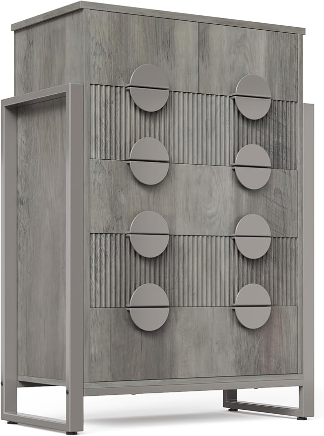 LGHM Fluted Dresser for Bedroom with 6 Drawers, Modern 6 Drawers Dressers with Semicylinder Fluted, Solid Chest of Drawers, 44.5" Tall Dresser with Stable Steel Frame, Metal Handles, Gray