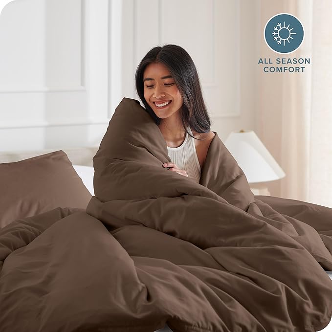 Bare Home Bedding Duvet Cover Queen Size - Premium 1800 Super Soft Collection - Lightweight, Cooling - Soft Breathable Bedding Duvet Cover (Queen, Cocoa)