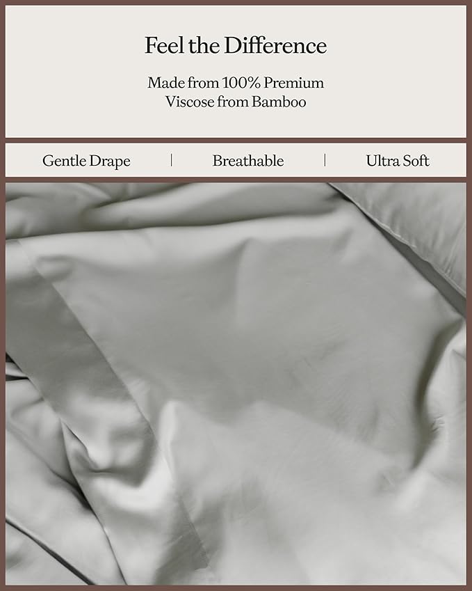 Cozy Earth Luxury Bed Sheet Set - 100% Viscose from Bamboo Fabric, Ultra-Soft & Breathable, Fits Regular & Deep Pocket Mattresses up to 20" - 4 Pieces Twin Sheet Set Gray