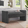 24KF Modern Upholstered Bed Bench Covered with Soft Boucle Teddy Fabric, Lovely Entryway Bench Ottoman with Armrest,5062-Dark Gray