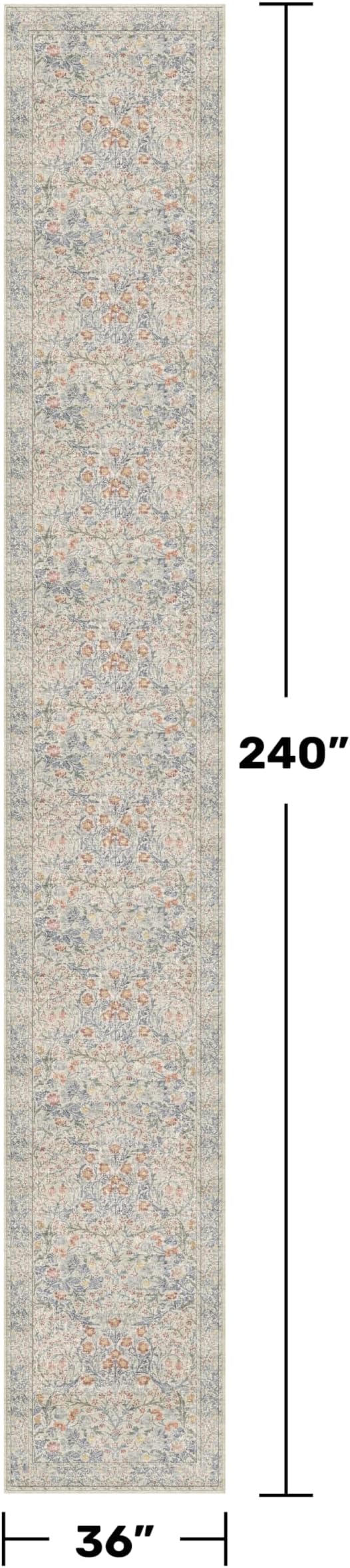 Floral 3x20 Wide Hallway Runner - Beige Blue with Purple Accent, Boho Pastel Decor, Washable Low Pile Non Slip Stain Resistant Rug for Long Kitchen, Hall Way