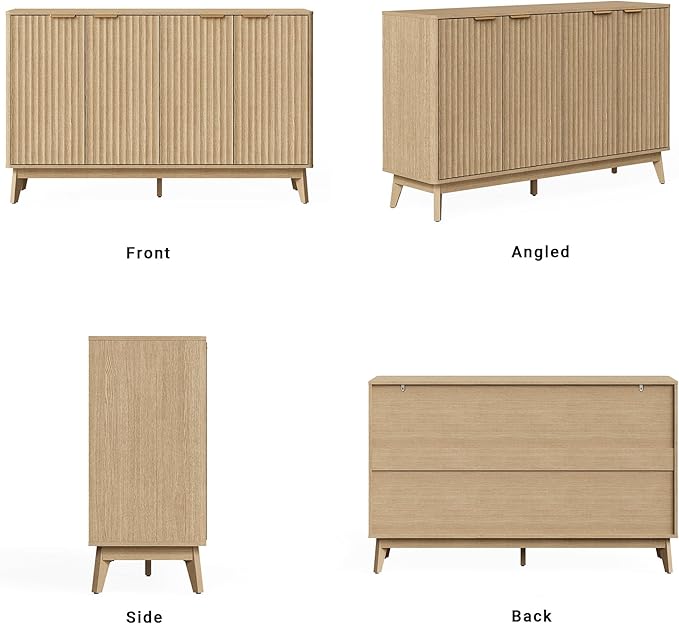 Sideboard Cabinet, 55'' Buffet Cabinet, Modern Fluted Storage Cabinet with Adjustable Shelf & Doors, Accent Credenza Sideboard for Kitchen, Coffee Bar, Living Room, Entryway, Hallway