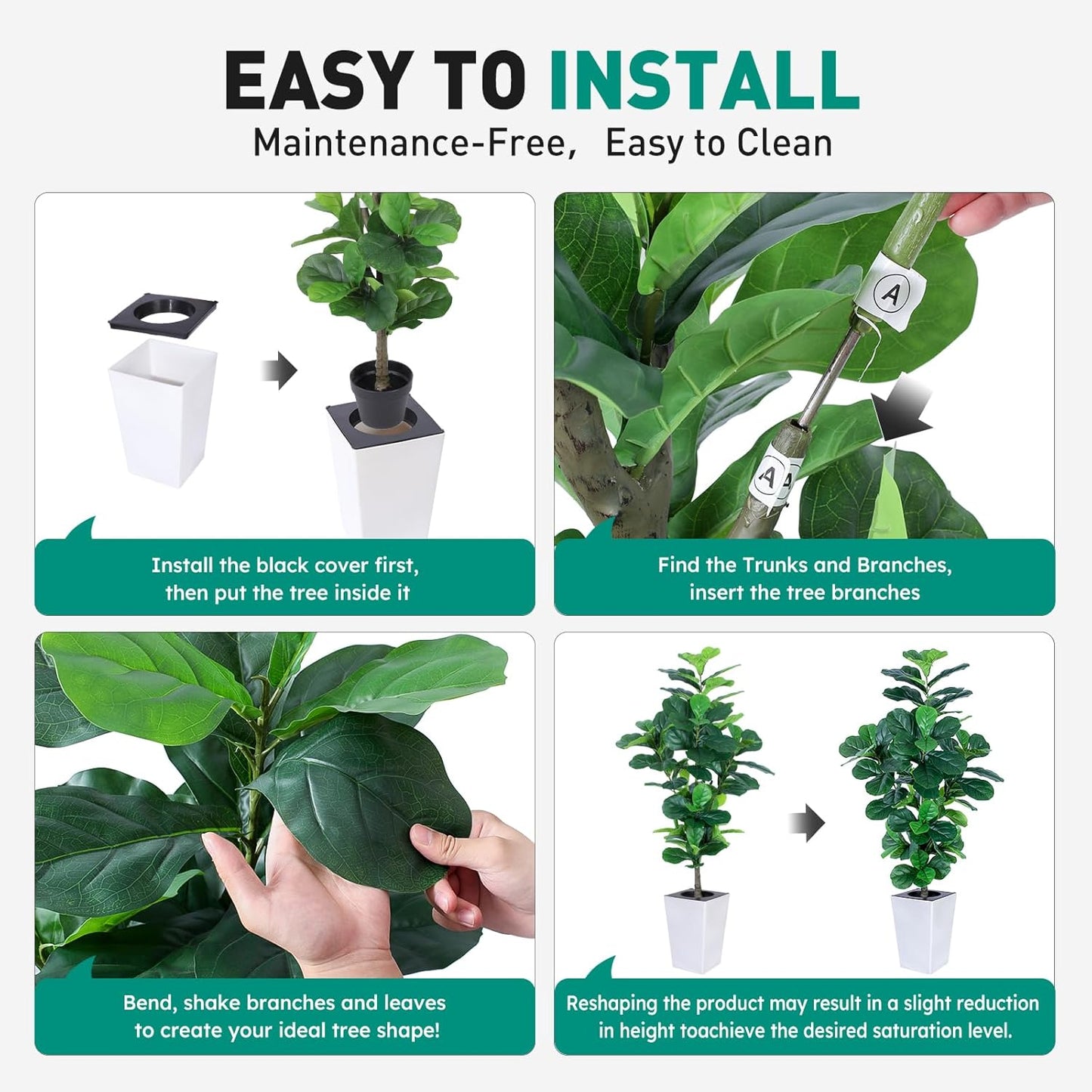 Fiddle Leaf Fig Tree, 5ft Tall Fake Silk Tree in White Planter, Faux Floor Plants with 108 Fiddle Leaves, Artificial Plants for Home Office Decor Indoor
