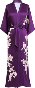 BABEYOND Kimono Robe Cover up with Box Long Floral Satin Sleepwear Silky Bathrobe Bachelorette Robe