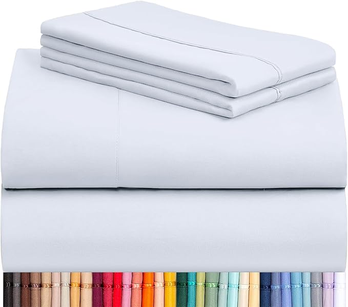 LuxClub 4 PC Sheet Set Bed Sheets Deep Pockets 16" Eco Friendly Wrinkle Free Cooling Machine Washable Hotel Bedding Silky Soft - Baby Blue Queen