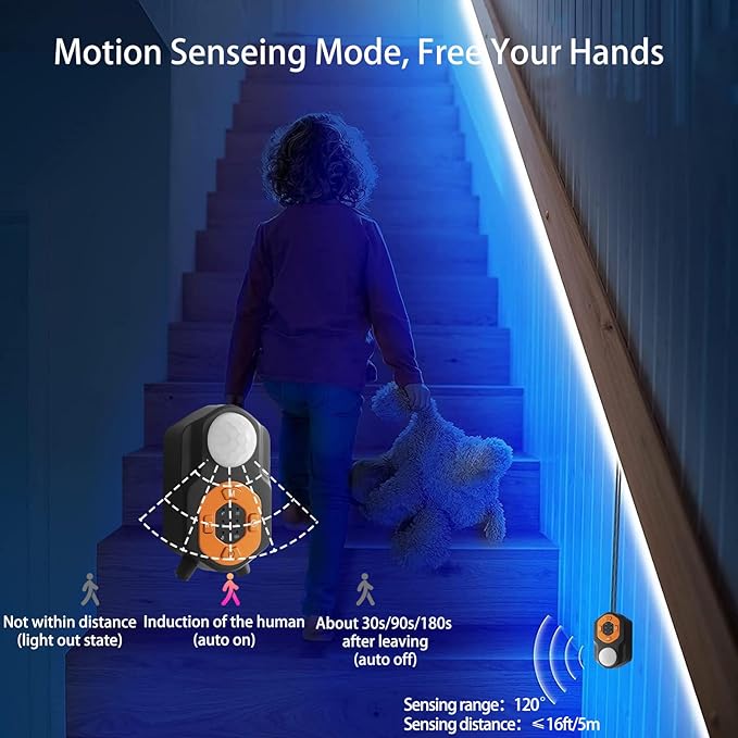 Motion Sensor LED Light Strip 19.68ft Under Bed Lights, RGB 3 Mode Motion Activated Bed Light with Music Sync and Timer, Dimmable Color Changing LED Lights Christmas Gift