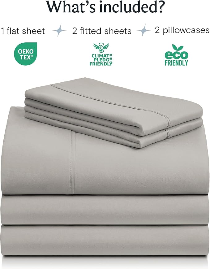 LuxClub 5 PC Split King Sheet Set, Deep Pockets Wrinkle Free Cooling Bed Sheets Hotel Bedding for Women, Men, Includes 1 Fitted Sheet, 1 Flat Sheet and 2 Pillowcases-Light Taupe
