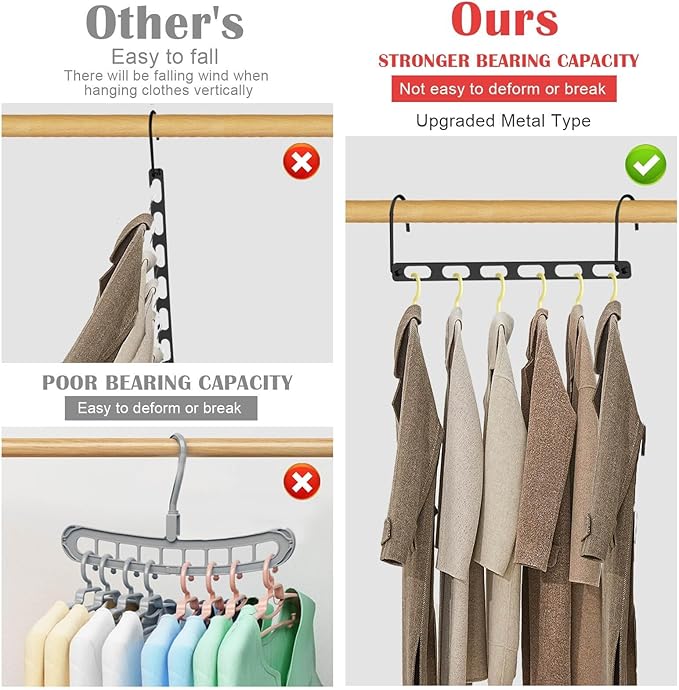 12 Pack Space Saving Hangers for Clothes, Collapsible Metal Hangers Organizer, Clothes Space Savers, Closet Organizers and Storage, Dorm Room Essentials, Black