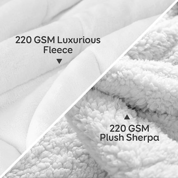 Cottonblue Sherpa Fleece Weighted Blanket 15 lbs for Adult, Sherpa Flannel Cozy Plush Bed Blankets, Fuzzy Sherpa Flannel Blanket Full Size, Minky Soft Blanket for Sofa Bed,48 x 72 inches,Snow White