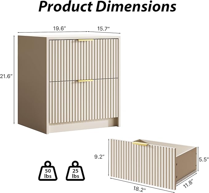 3-Piece Dresser Bedroom Set, 9 Drawer Dresser & 2 Drawer Nightstands with Gold Handles, Fluted Wood Chest of Drawers for Bedroom, Living Room, Entryway, Beige