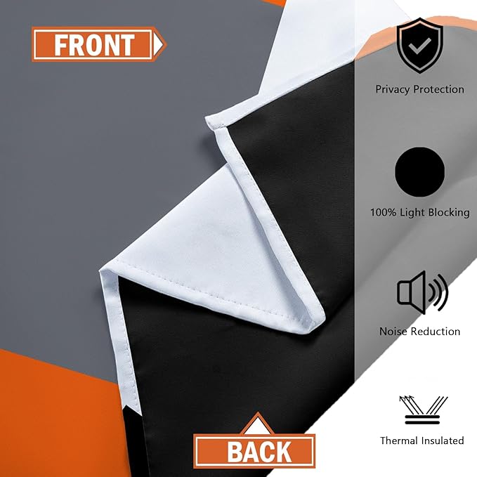 Orange 100% Blackout Curtains for Bedroom 63 inch Length 2 Panels Set Black Grey Modern Abstract Geometric Black Out Curtains Insulated Room Darkening Window Drapes for Living Room, 52Wx63L
