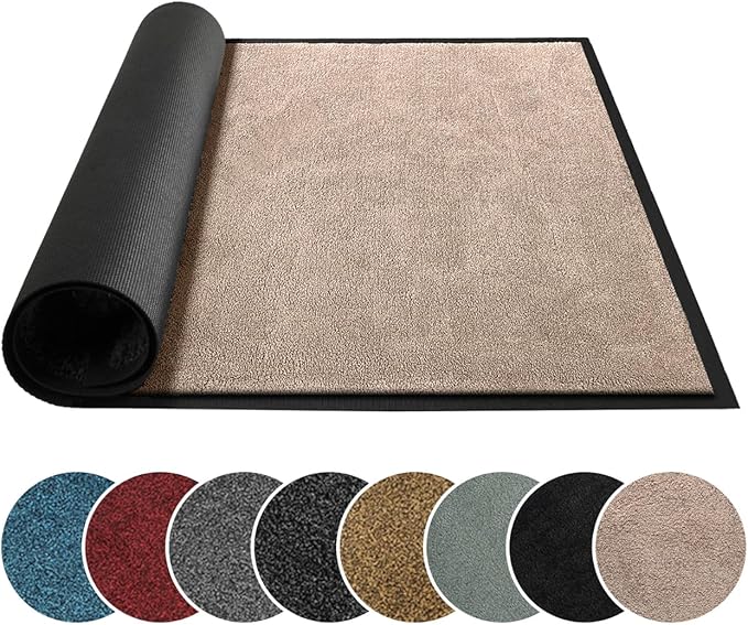 Mibao Dirt Trapper Door Mat for Indoor Outdoor, Waterproof All-Season, All-Weather Doormat, Heavy Duty Non-Slip Entrance Rug, Low Profile Absorbent Entrance Mat Carpet, 48" x 24", Beige