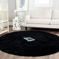Latepis Round Area Rugs 5ft Black Fuzzy Rug Washable Faux Rabbit Fur Fluffy Plush Shaggy Rugs for Living Room Bedroom Nursery Kids Rug Cute Room Decor