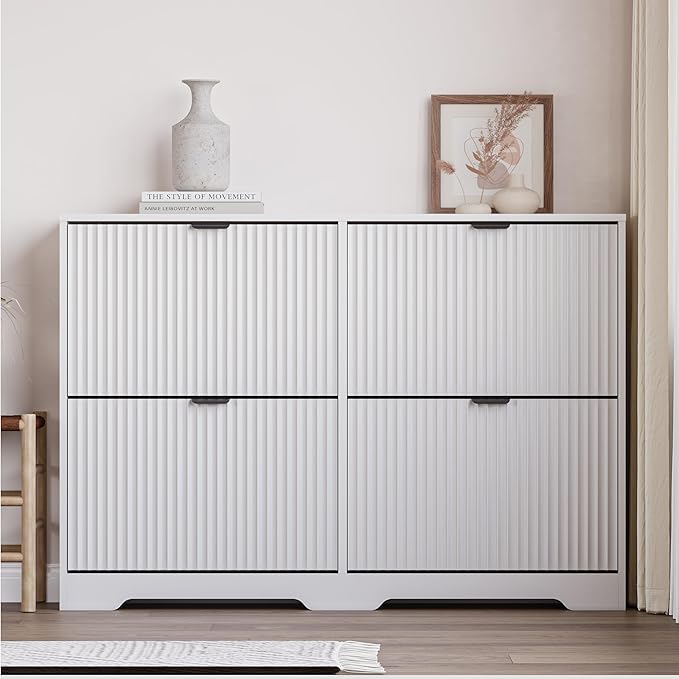 Large Shoe Cabinet for Entryway, Shoe Rack Cabinet with 4 Flip Drawer and Adjustable Shelves for Small Apartment, Foyer