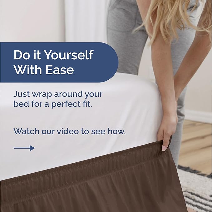 Wrap Around Dust Ruffle Bed Skirt - Brown - for Full Size Beds with 18 Inch Drop - Easy Fit Elastic Strap - Adjustable Pleated Bedskirt w/Brushed Fabric - Wrinkle Free - for Women, Men, Kids & Teens
