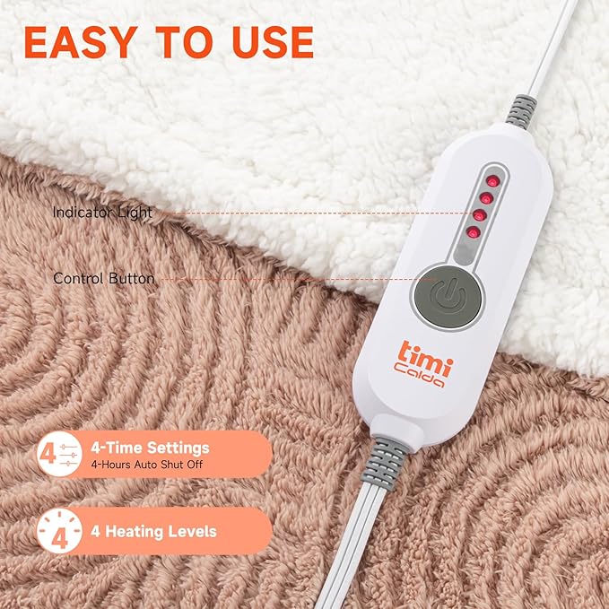 Heated Throw Blanket Electric - 50"x60" Cozy Soft Jacquard Heating Blanket with 4 Heat Levels & 4 Hours Auto-Off, Electric Throw with Overheating Protection, Warm Gifts, Brown
