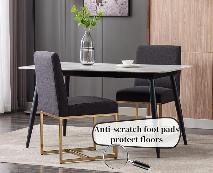 CIMOTA Black Modern Dining Chairs Set of 8, Upholstered Dining Room Chairs Armless Guest Side Chair with Gold Base for Dining Room/Kitchen, Charcoal Black, 8PCS