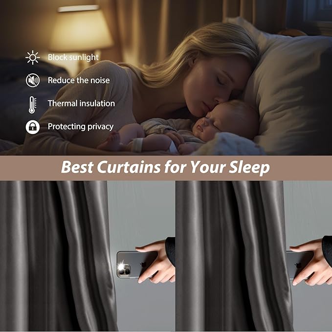 Room Divider Curtains with Ceiling Curtain Track Set Window Curtain for Bedroom,Living Room Total Blackout Thermal Insulated Privacy Ceiling Track Curtain W 12 × H 9 FT Grey drape&Black track