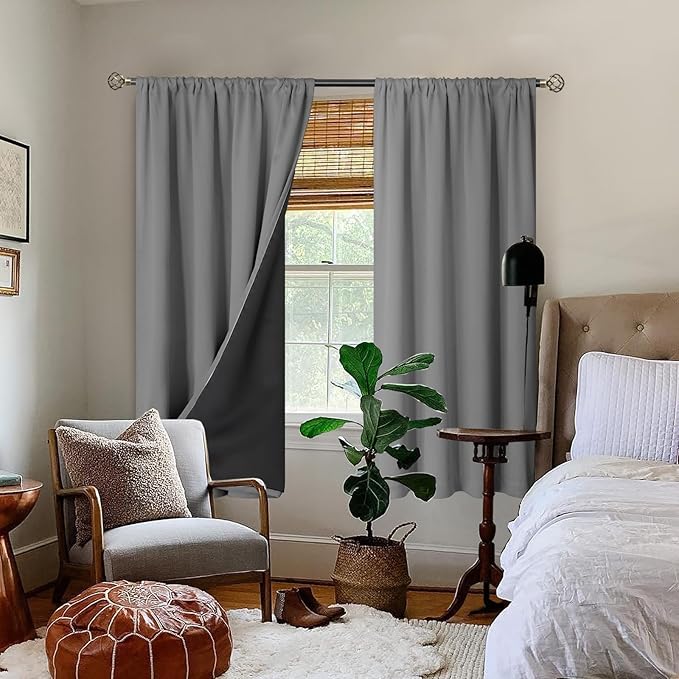 BGment 100% Blackout Curtains for Bedroom 63 Inch Length 2 Panels, Thermal Insulated Room Darkening Curtains Rod Pocket Soundproof Bedroom Living Room Window Curtains, Dove Grey, Each 42 Inch Wide