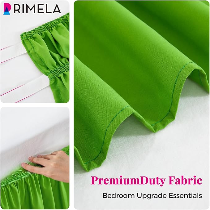 RIMELA Green Bed Skirt Queen Size 15 Inch Drop, Elastic Bed Skirting for Bed Base and Frame, Bedding Dust Ruffle Easy to Install, Lightweight Wrap Around Adjustable Bedskirt